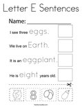 Letter E Sentences Coloring Page