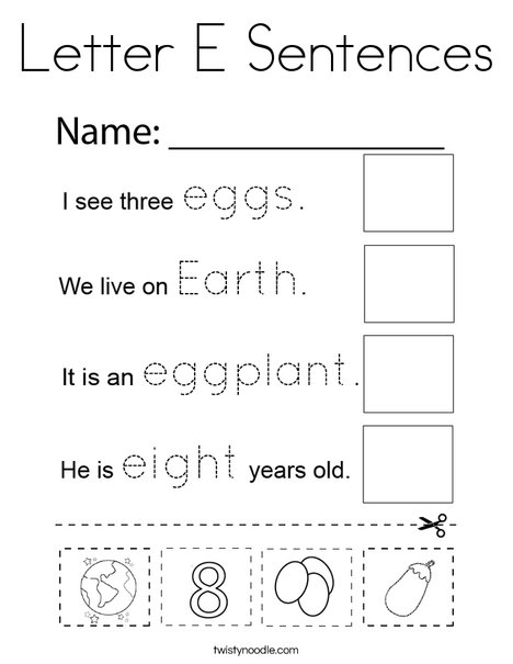 Letter E Sentences Coloring Page