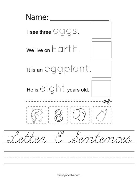 Letter E Sentences Worksheet
