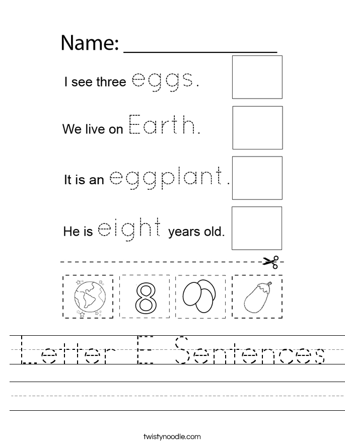 Letter E Sentences Worksheet