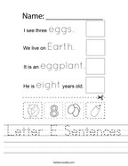 Letter E Sentences Handwriting Sheet