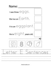 Letter E Sentences Handwriting Sheet