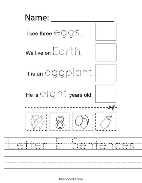 Letter E Sentences Worksheet
