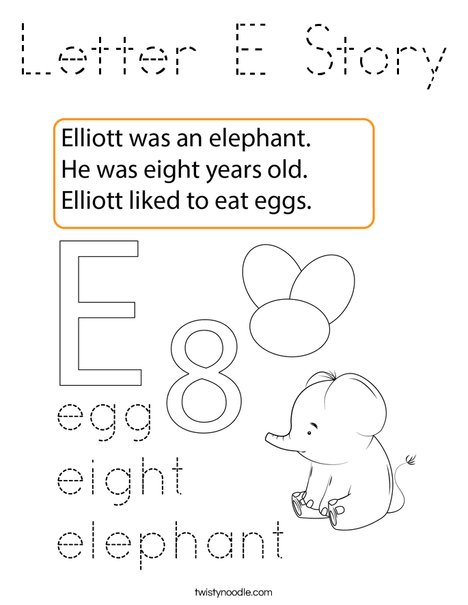Letter E Story Coloring Page