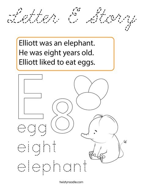 Letter E Story Coloring Page