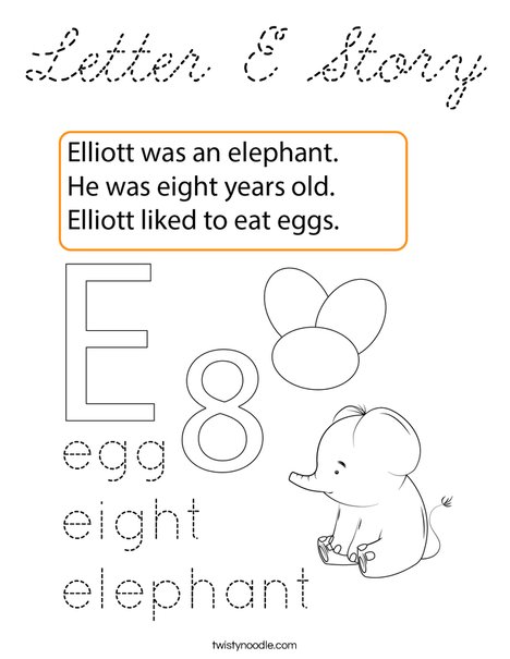 Letter E Story Coloring Page