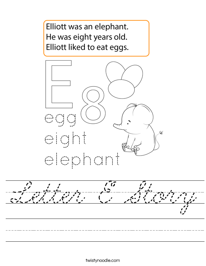 Letter E Story Worksheet