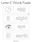 Letter E Words Puzzle Coloring Page