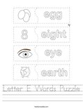 Letter E Words Puzzle Worksheet