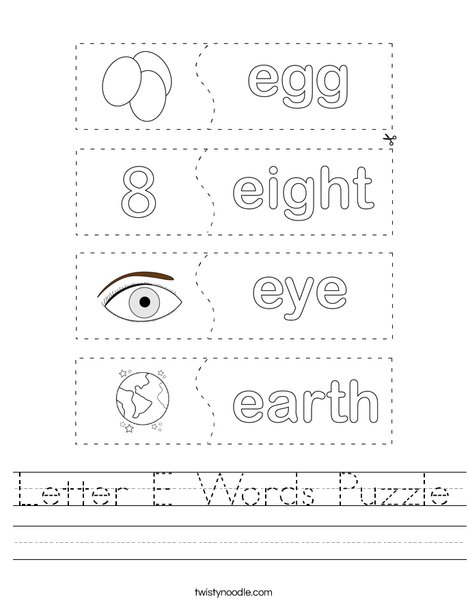 Letter E Words Puzzle Worksheet