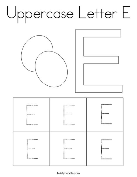 uppercase letter e coloring page twisty noodle