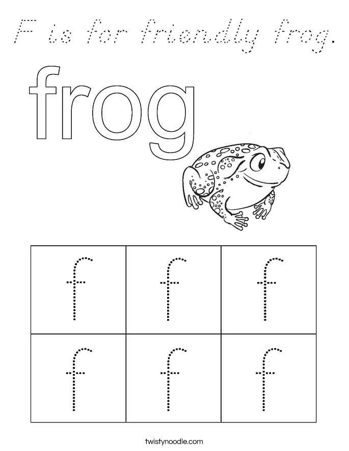 F is for friendly frog. Coloring Page