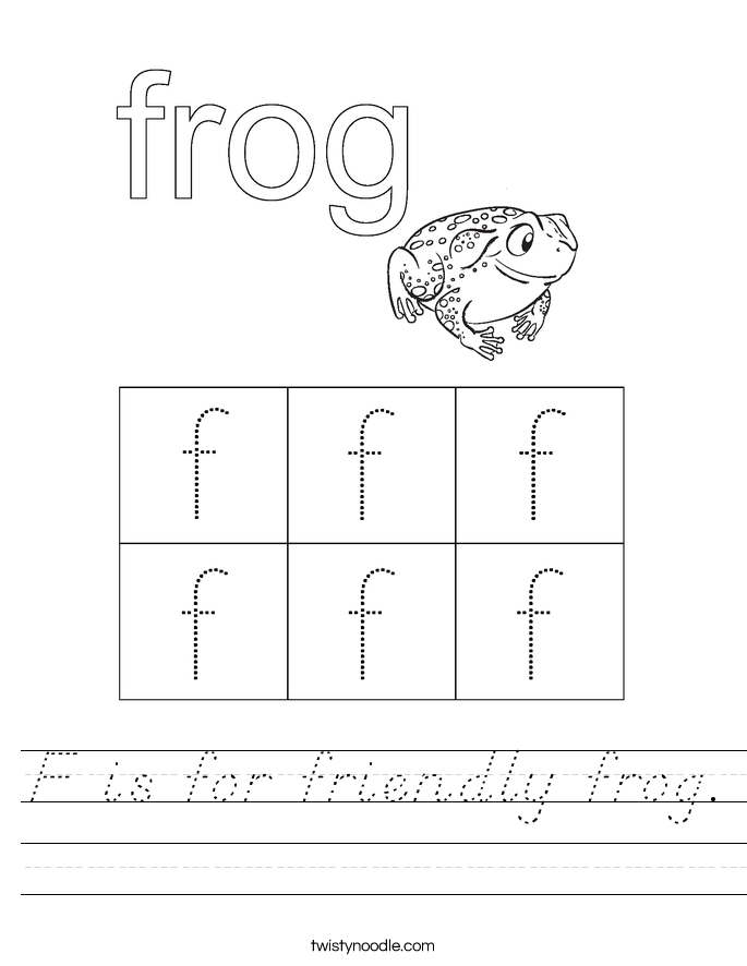 F is for friendly frog. Worksheet