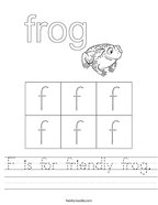 F is for friendly frog Handwriting Sheet