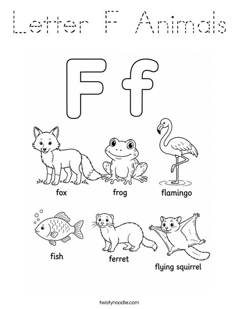 Letter F Animals Coloring Page