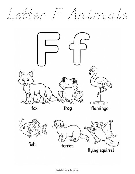 Letter F Animals Coloring Page