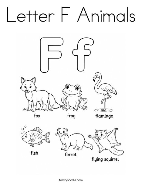 Letter F Animals Coloring Page