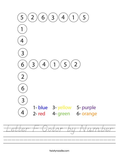 Letter F Color by Number Worksheet