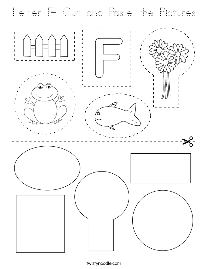 Letter F- Cut and Paste the Pictures Coloring Page