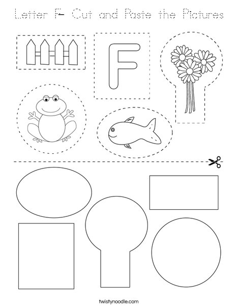 Letter F- Cut and Paste the Pictures Coloring Page