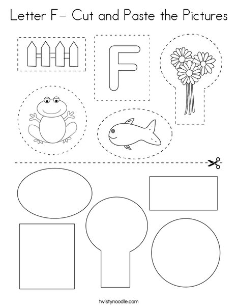 Letter F- Cut and Paste the Pictures Coloring Page