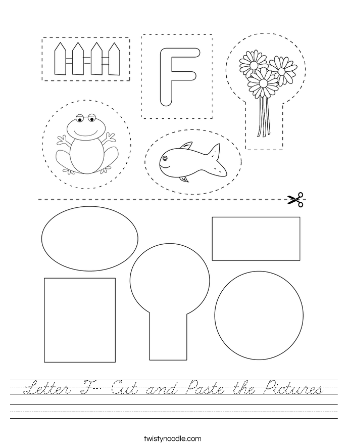 Letter F- Cut and Paste the Pictures Worksheet