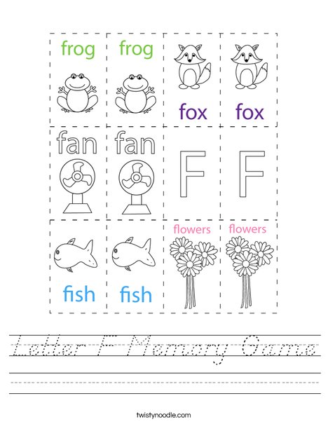 Letter F Memory Game Worksheet
