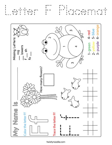 Letter F Placemat Coloring Page