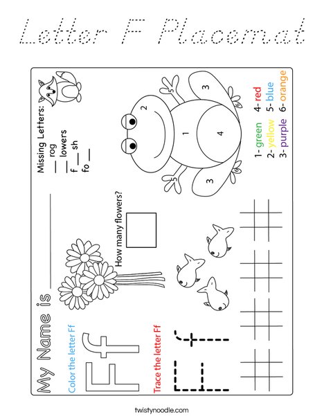 Letter F Placemat Coloring Page