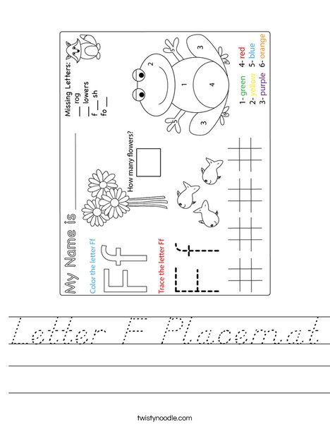 Letter F Placemat Worksheet