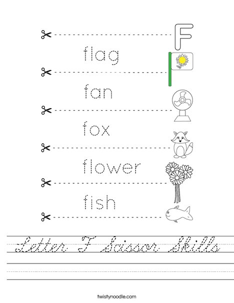 Letter F Scissor Skills Worksheet