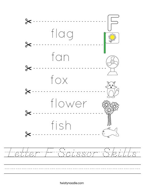 Letter F Scissor Skills Worksheet