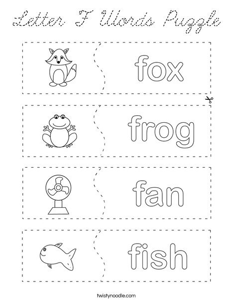 Letter F Words Puzzle Coloring Page