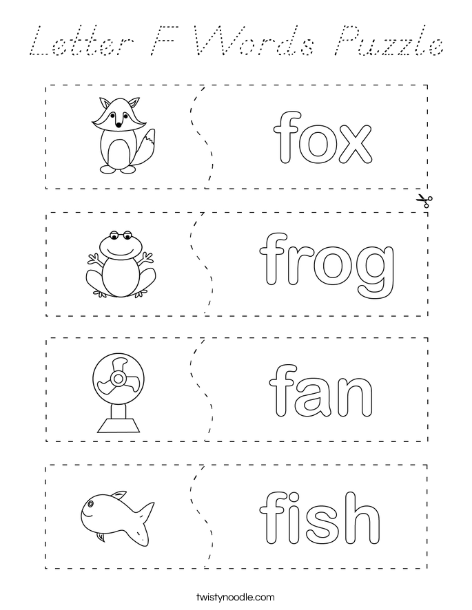 Letter F Words Puzzle Coloring Page