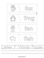 Letter F Words Puzzle Handwriting Sheet