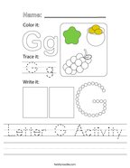Letter G Activity Handwriting Sheet