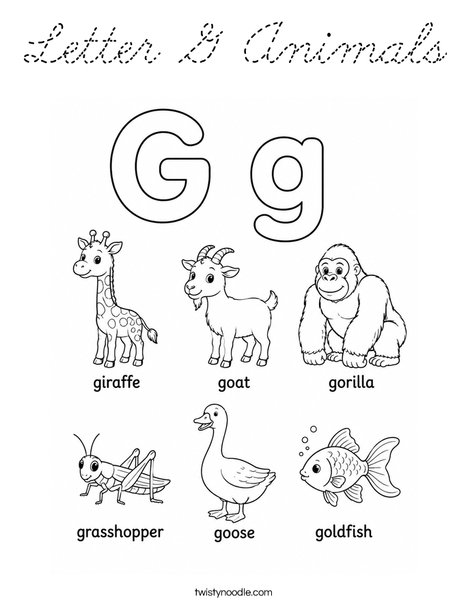 Letter G Animals Coloring Page