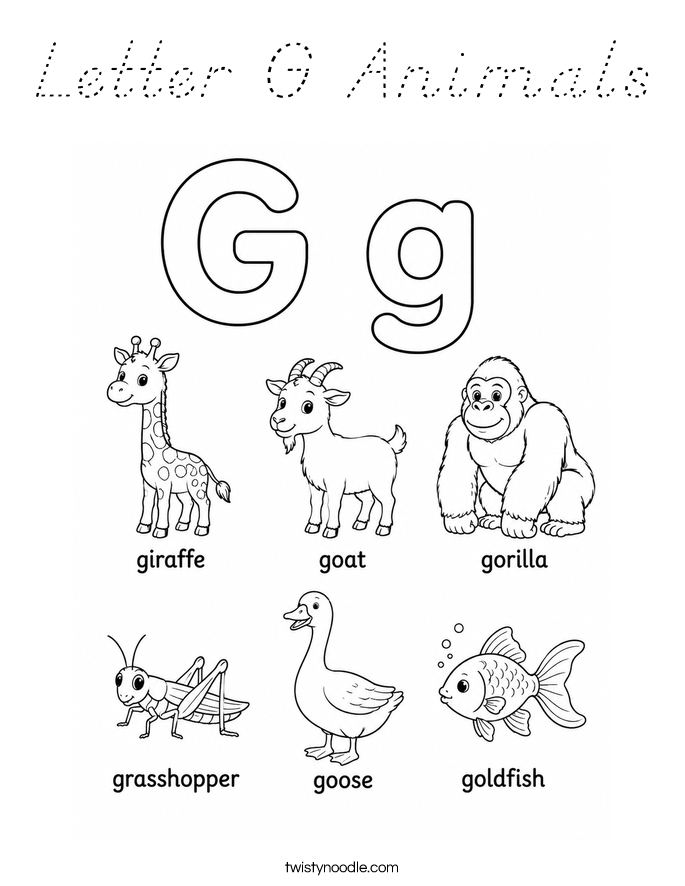 Letter G Animals Coloring Page