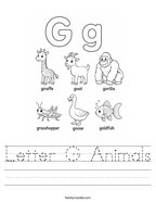 Letter G Animals Handwriting Sheet