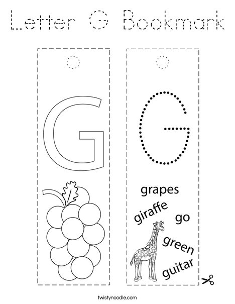 Letter G Bookmark Coloring Page