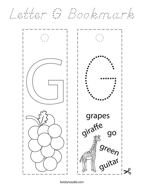 Letter G Bookmark Coloring Page