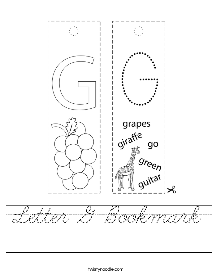 Letter G Bookmark Worksheet