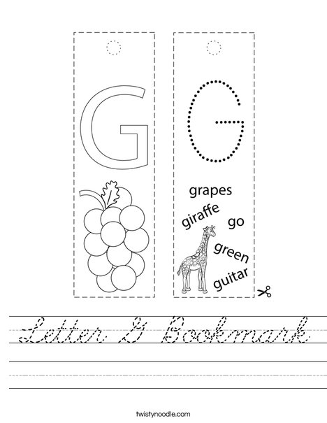 Letter G Bookmark Worksheet