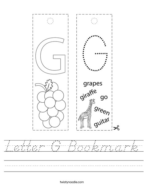 Letter G Bookmark Worksheet