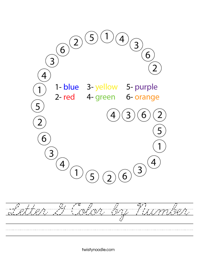 Letter G Color by Number Worksheet