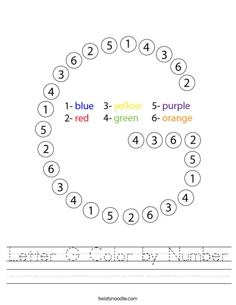 Letter G Color by Number Worksheet