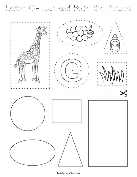Letter G- Cut and Paste the Pictures Coloring Page