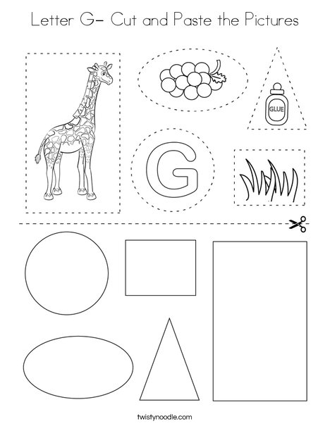 Letter G- Cut and Paste the Pictures Coloring Page