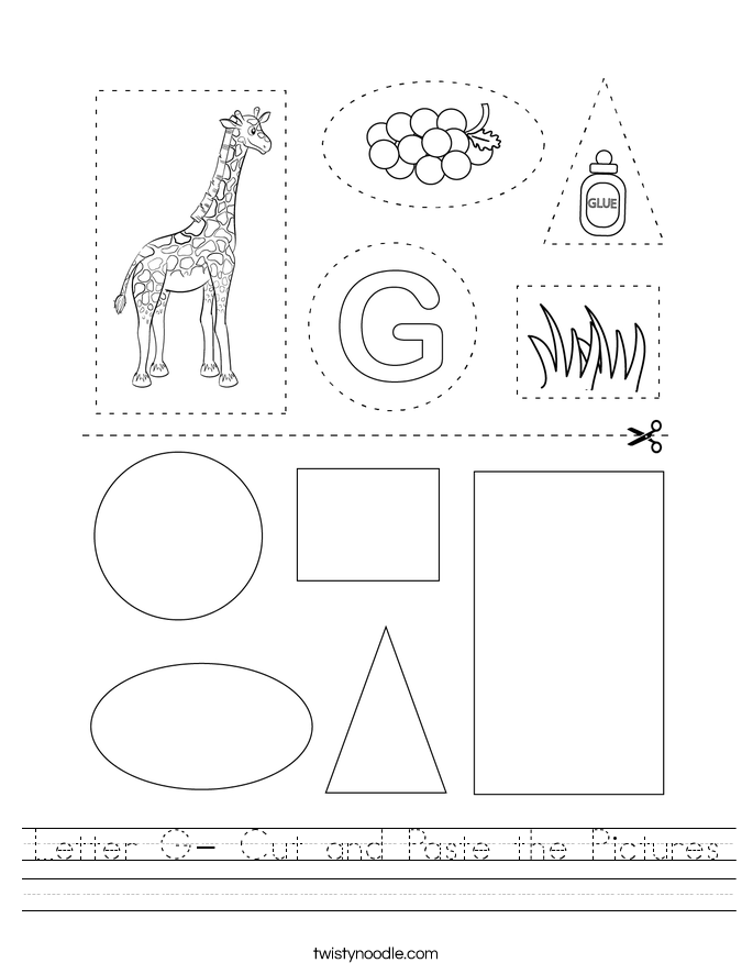 Letter G- Cut and Paste the Pictures Worksheet