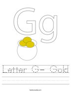 Letter G- Gold Handwriting Sheet